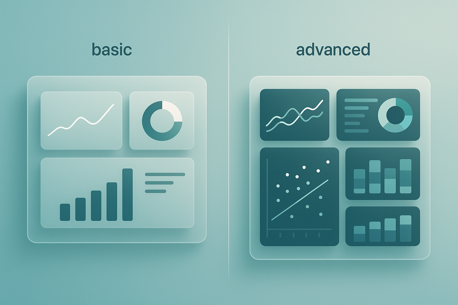 Comparison of basic vs advanced analytics dashboards.